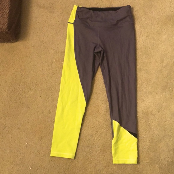 Grey / Neon Green Capri Workout Leggings - Picture 1 of 8